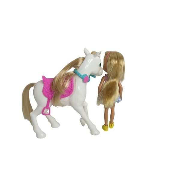 Barbie Chelsea Doll & White Pony Riding Horse Set With Pink Saddle & Blue Bridle - Picture 6 of 6
